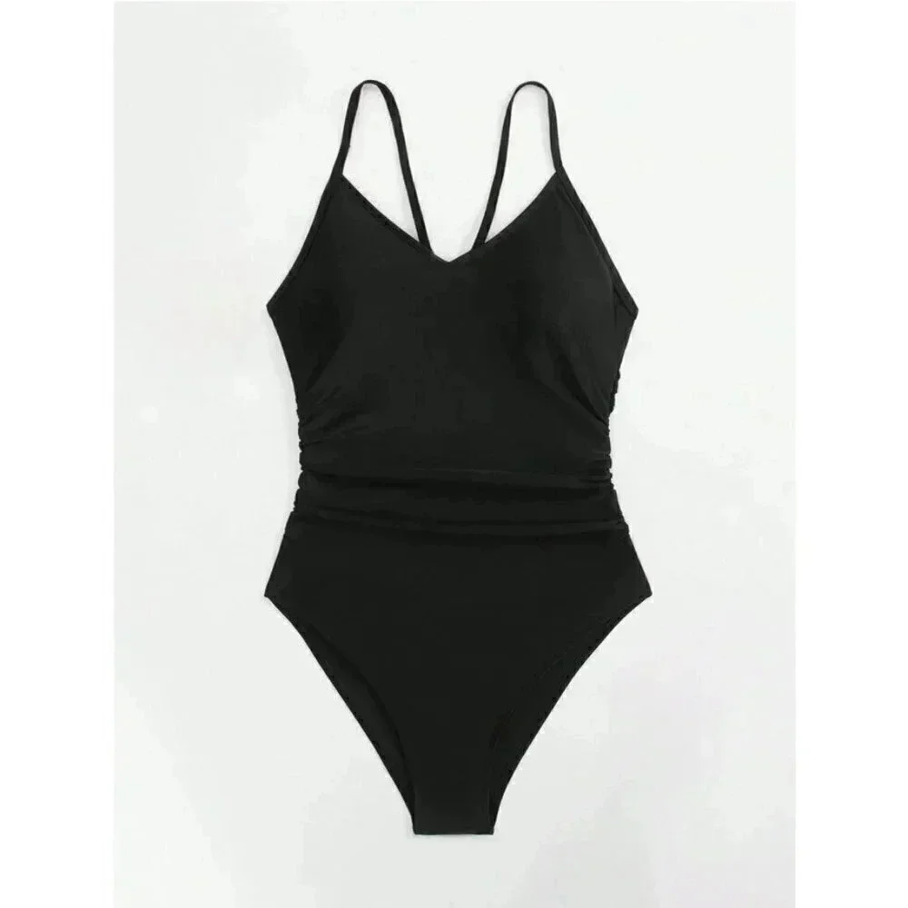 Classic Cut Out Ring Linked One Piece Swimsuit black